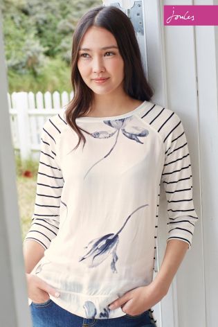 Cream Joules Polly Tulip Woven/Jersey Mix Top